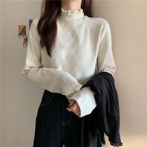women's sweaters half high collar lace bottomed shirt autumn 2021 korean version loose inside long sleeve t-shirt chic top, White;black
women's sweaters half high collar lace bottomed shirt autumn 2021 korean version loose inside long sleeve t-shirt chic top, White;black