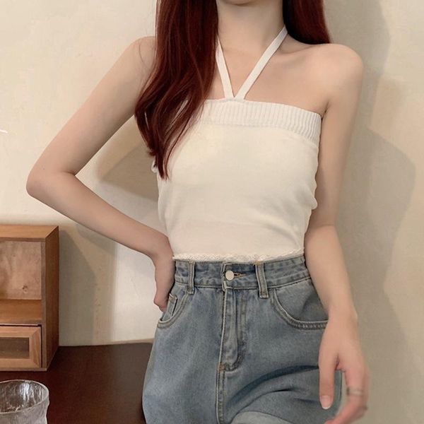 women's tanks & camis halter neck female summer outer wear and inner short sleeveless tube knitted slim bottoming, White
women's tanks & camis halter neck female summer outer wear and inner short sleeveless tube knitted slim bottoming, White