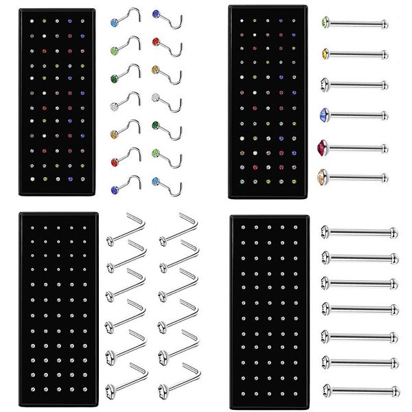 60pcs stainless steel nose rings stud set diamond body piercing jewelry for men women, Silver
60pcs stainless steel nose rings stud set diamond body piercing jewelry for men women, Silver