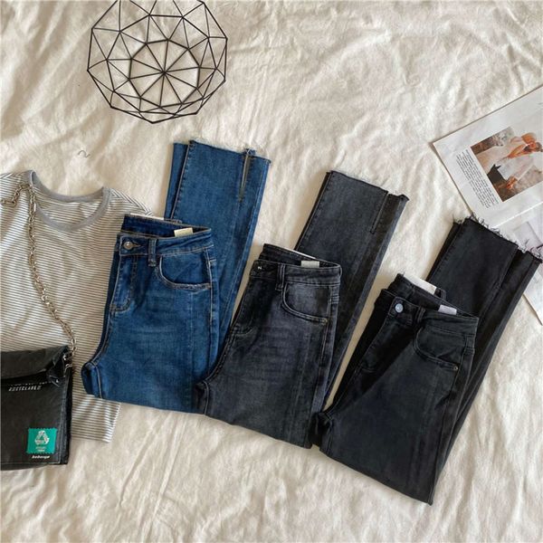 autumn version stitched leg side slit elastic middle waist solid color washed women's nine point, Blue
autumn version stitched leg side slit elastic middle waist solid color washed women's nine point, Blue