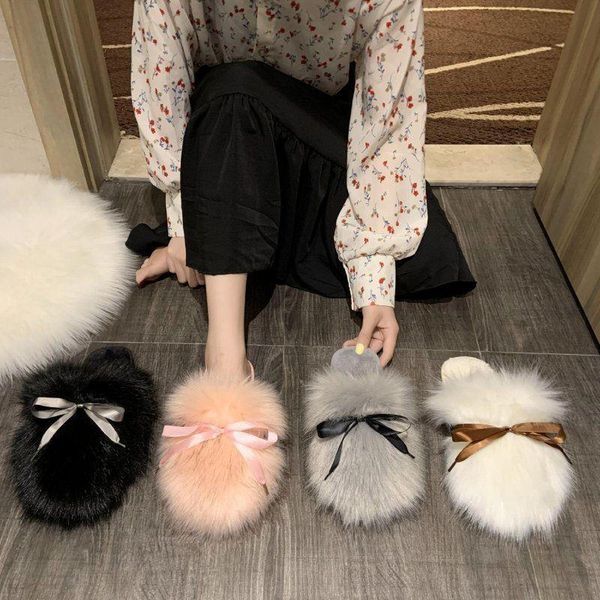 long-haired autumn and winter female baotou korean fashion bowknot furry flip flops artificial fur wooden floor l slippers, Black
long-haired autumn and winter female baotou korean fashion bowknot furry flip flops artificial fur wooden floor l slippers, Black