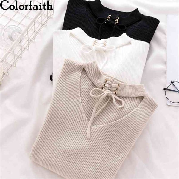 women pullovers sweater knitted autumn spring fashion bottoming lace up knitwear elegant ladies sw826 210427, White;black
women pullovers sweater knitted autumn spring fashion bottoming lace up knitwear elegant ladies sw826 210427, White;black