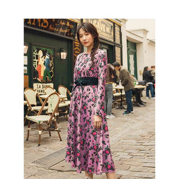 dress spring autumn lace slash neck vintage print contrast color belt elegant dress nbz0, Black;gray
dress spring autumn lace slash neck vintage print contrast color belt elegant dress nbz0, Black;gray