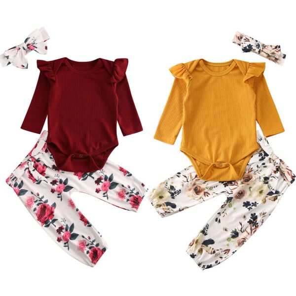 3pcs newborn infant baby girl outfits clothes set ruffles solid romper +floral print pants leggings headband, White
3pcs newborn infant baby girl outfits clothes set ruffles solid romper +floral print pants leggings headband, White