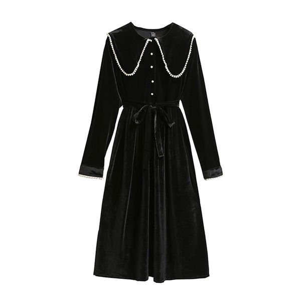 woman elegant black velvet long sleeve knee length dress a-line pearl solid chic vintage sailor collar d2060 210514, Black;gray
woman elegant black velvet long sleeve knee length dress a-line pearl solid chic vintage sailor collar d2060 210514, Black;gray