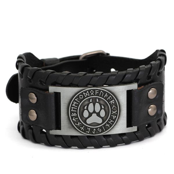 nordic viking totem cowhide bracelet odin men's punk leather, Silver
nordic viking totem cowhide bracelet odin men's punk leather, Silver
