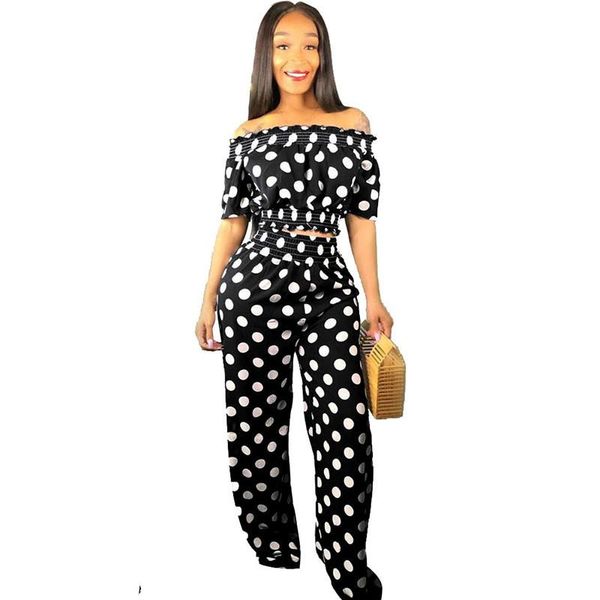 two piece set crop and wide leg pants summer outfits women slash neck polka dot elegant loose 2pcs matching women's tracksuits, Gray
two piece set crop and wide leg pants summer outfits women slash neck polka dot elegant loose 2pcs matching women's tracksuits, Gray