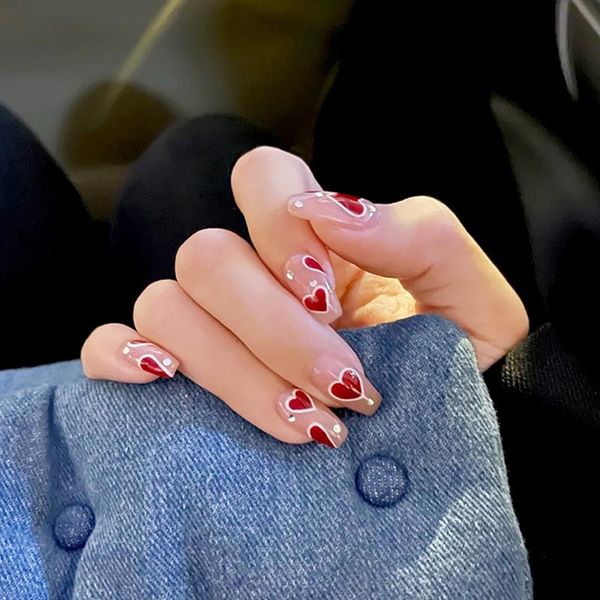 false nails 24pcs love red heart shape wear long paragraph fashion manicure patch save time wearable nail, Red;gold
false nails 24pcs love red heart shape wear long paragraph fashion manicure patch save time wearable nail, Red;gold