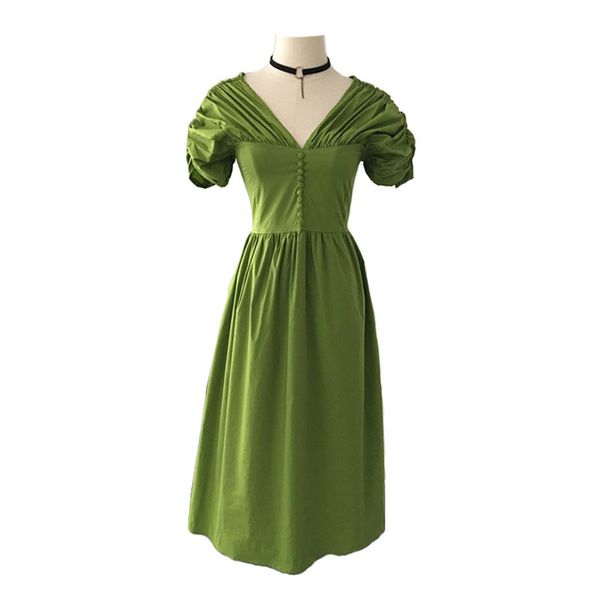 women green white solid drawstring v neck button midi dress vintage d1080 210514, Black;gray
women green white solid drawstring v neck button midi dress vintage d1080 210514, Black;gray