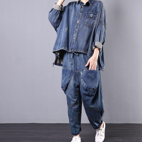women's two piece pants european designer style spring autumn outfits ladies retro denim and jeans women loose 2 pieces suits plus siz, White
women's two piece pants european designer style spring autumn outfits ladies retro denim and jeans women loose 2 pieces suits plus siz, White