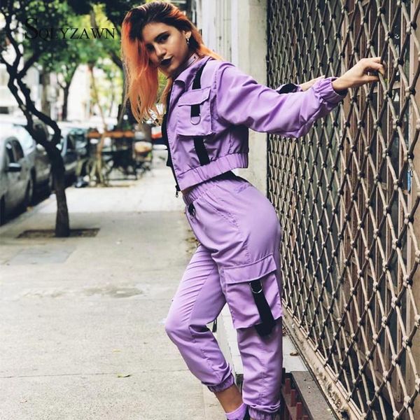 two piece dress cool girl streetwear crop jacket and cago pants sweat tracksuit set women fall neon green bandage matching outfit, White
two piece dress cool girl streetwear crop jacket and cago pants sweat tracksuit set women fall neon green bandage matching outfit, White