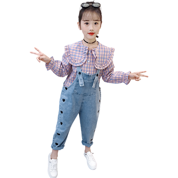 childrens clothing girls clothes sets 4-13 years cotton doll collar shirt + embroidered love overalls girls clothing set, Camo
childrens clothing girls clothes sets 4-13 years cotton doll collar shirt + embroidered love overalls girls clothing set, Camo