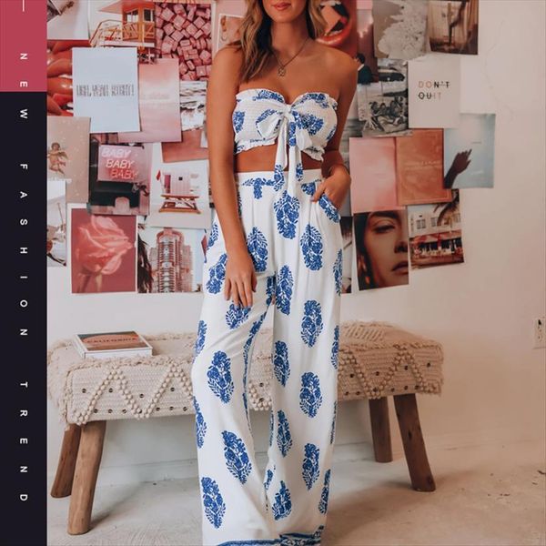 summer 2 pieces suit womenpant boho clothes set floral print sleeveless strapless crop long loose wide leg pants ladies, White
summer 2 pieces suit womenpant boho clothes set floral print sleeveless strapless crop long loose wide leg pants ladies, White
