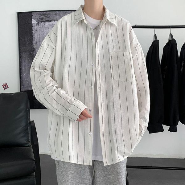 men's casual shirts 2021 autumn striped men long sleeve oversized shirt loose korean style male cardigan blouses clothing, White;black
men's casual shirts 2021 autumn striped men long sleeve oversized shirt loose korean style male cardigan blouses clothing, White;black