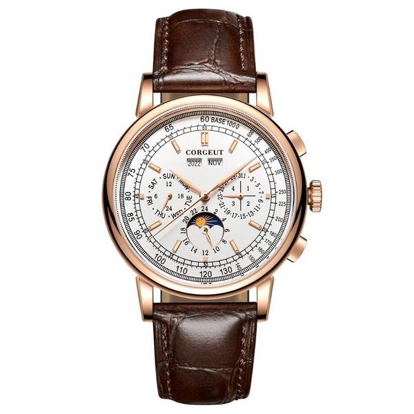 wristwatches 42mm men's automatic watch white dial gold case moon phase calendar multifunction leather strap mechanical male, Slivery;brown
wristwatches 42mm men's automatic watch white dial gold case moon phase calendar multifunction leather strap mechanical male, Slivery;brown