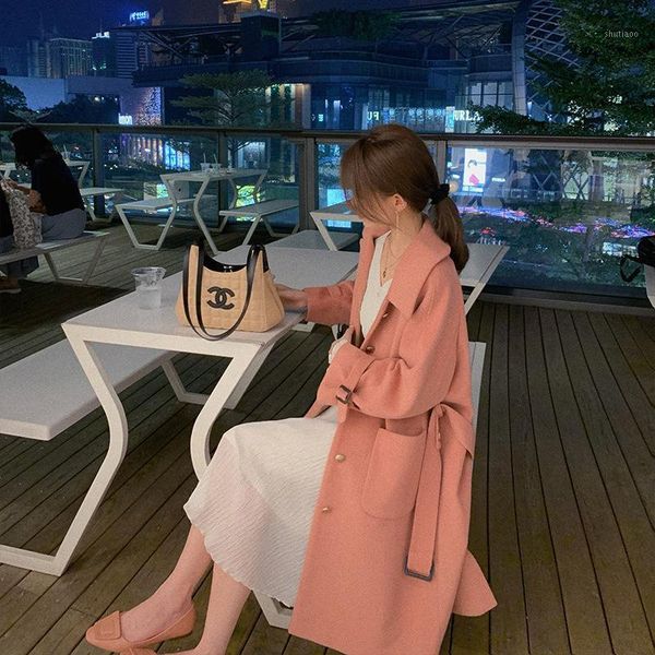 women's wool & blends woolen coat long section 2021 autumn korean loose pink temperament sweet lady straight, Black
women's wool & blends woolen coat long section 2021 autumn korean loose pink temperament sweet lady straight, Black