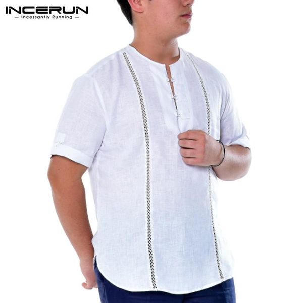 men's casual shirts incerun men vintage short sleeve round neck blouse fashion patchwork shirt summer solid color plus size 7, White;black
men's casual shirts incerun men vintage short sleeve round neck blouse fashion patchwork shirt summer solid color plus size 7, White;black