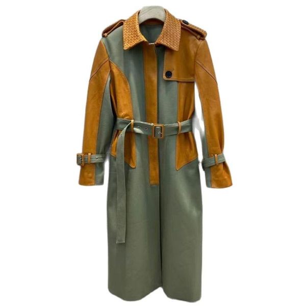 women's leather & faux 21 european style women long genuine coat sheepskin trench knitted collar overcoat, Black
women's leather & faux 21 european style women long genuine coat sheepskin trench knitted collar overcoat, Black