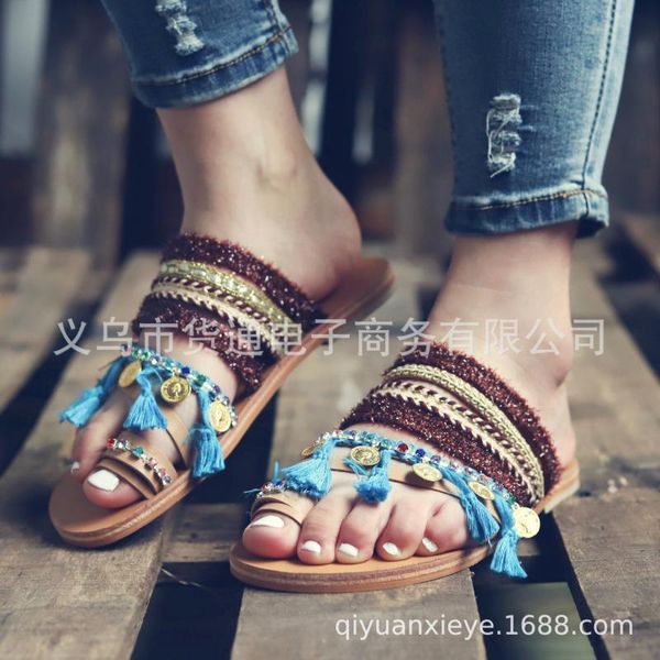 slippers mixed colors outside ethnic women fringe flat with slides metal decoration slip-on elegant summer shoes, Black
slippers mixed colors outside ethnic women fringe flat with slides metal decoration slip-on elegant summer shoes, Black