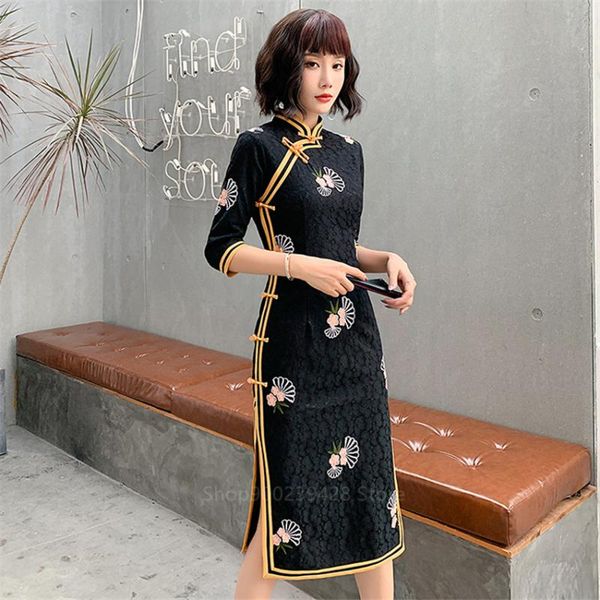 women chinese dresses qipao hanfu traditional cheongsam vintage lace stand collar high split year elegant embroidery ethnic clothing, Red
women chinese dresses qipao hanfu traditional cheongsam vintage lace stand collar high split year elegant embroidery ethnic clothing, Red