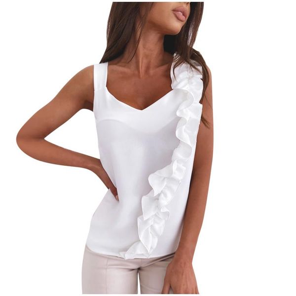 women's blouses & shirts elegant ruffle sleeveless blouse women fashion vest v-neck solid tee tank shirt blusas mujer, White
women's blouses & shirts elegant ruffle sleeveless blouse women fashion vest v-neck solid tee tank shirt blusas mujer, White