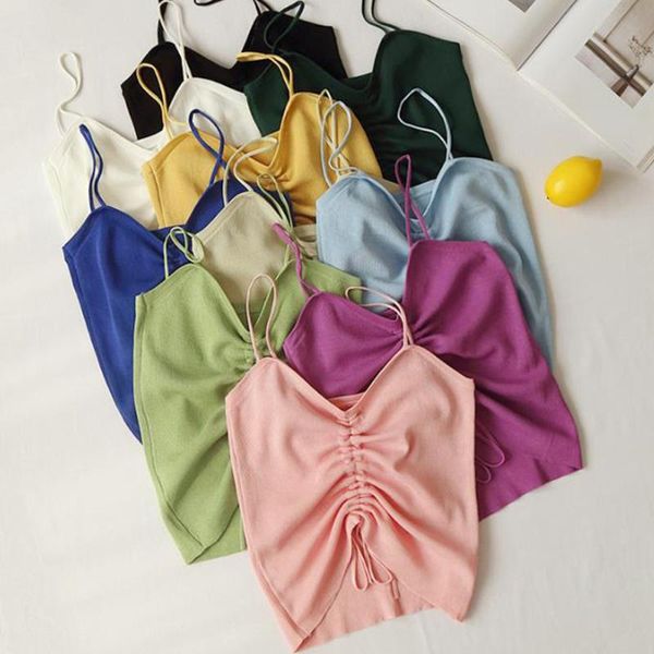 women's tanks & camis women lace up drawstring ruched crop summer stretch strap vest camisole streetwear v neck slim knitted t, White 
women's tanks & camis women lace up drawstring ruched crop summer stretch strap vest camisole streetwear v neck slim knitted t, White