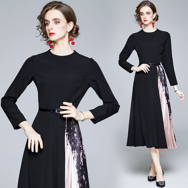 foreign style expensive lady dress high end wide 2021 waist closing long sleeve printed pleated skirt small black, Black;gray
foreign style expensive lady dress high end wide 2021 waist closing long sleeve printed pleated skirt small black, Black;gray