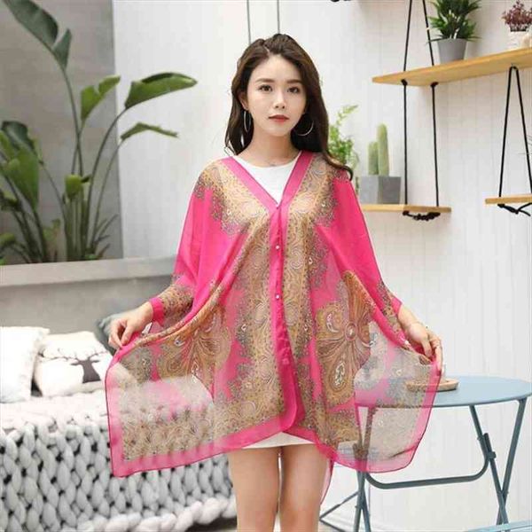women plus size blouses fashion print chiffon blouse summer sunscreen shirt casual loose women buttons clothes, White
women plus size blouses fashion print chiffon blouse summer sunscreen shirt casual loose women buttons clothes, White