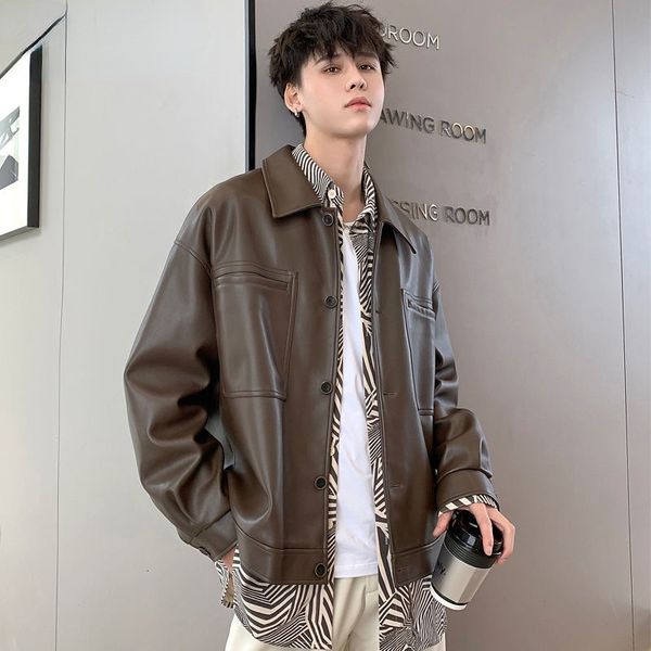 Men's Single Breasted PU Leather Jacket British Style Handsome Korean Tide Oversized Coat 2021 Autumn Winter New 9Y9462, Black
Men's Single Breasted PU Leather Jacket British Style Handsome Korean Tide Oversized Coat 2021 Autumn Winter New 9Y9462, Black