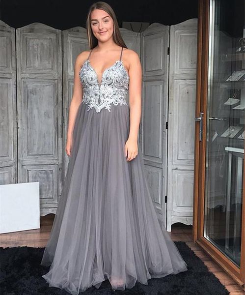 spaghetti neck a line lace long prom dresses with appliques criss cross back sweep train formal evening gowns, Black
spaghetti neck a line lace long prom dresses with appliques criss cross back sweep train formal evening gowns, Black