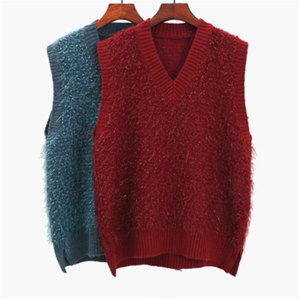 v-neck sleeveless solid sweater vest women loose bright silk tassel side slits simple style knitted female spring women's vests, Black;white
v-neck sleeveless solid sweater vest women loose bright silk tassel side slits simple style knitted female spring women's vests, Black;white