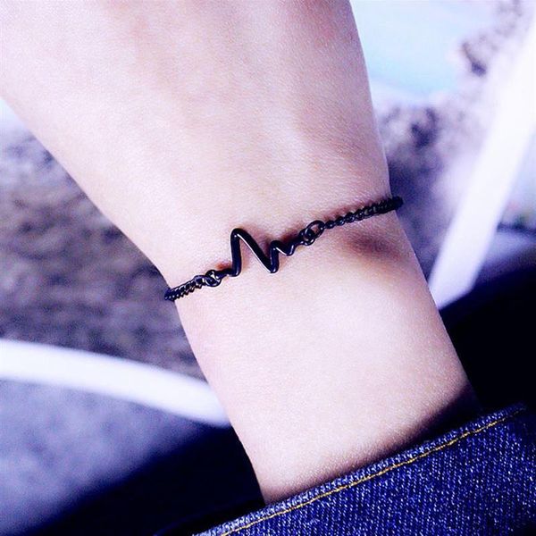 link, chain electrocardiogram bracelet personal jewelry suitable for men and women couple gift, Black
link, chain electrocardiogram bracelet personal jewelry suitable for men and women couple gift, Black