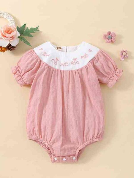 baby cherry embroidery puff sleeve bodysuit she, Blue