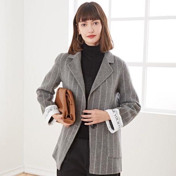 women's wool & blends 100% women striped tailored coat handmade single button double-sided woolen coats lapel letter print long sleeve, Black
women's wool & blends 100% women striped tailored coat handmade single button double-sided woolen coats lapel letter print long sleeve, Black