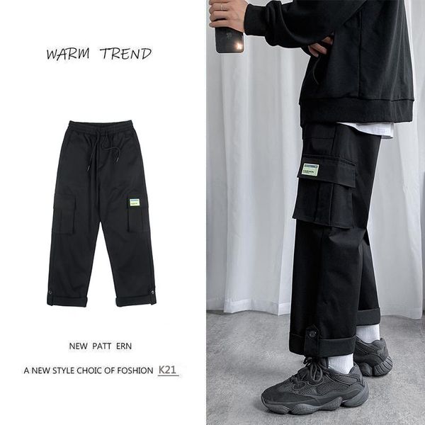 trendy men's cargo pants mens multi pocket casual straight leg solid creative buckle trousers clothing streetwear, Black 
trendy men's cargo pants mens multi pocket casual straight leg solid creative buckle trousers clothing streetwear, Black