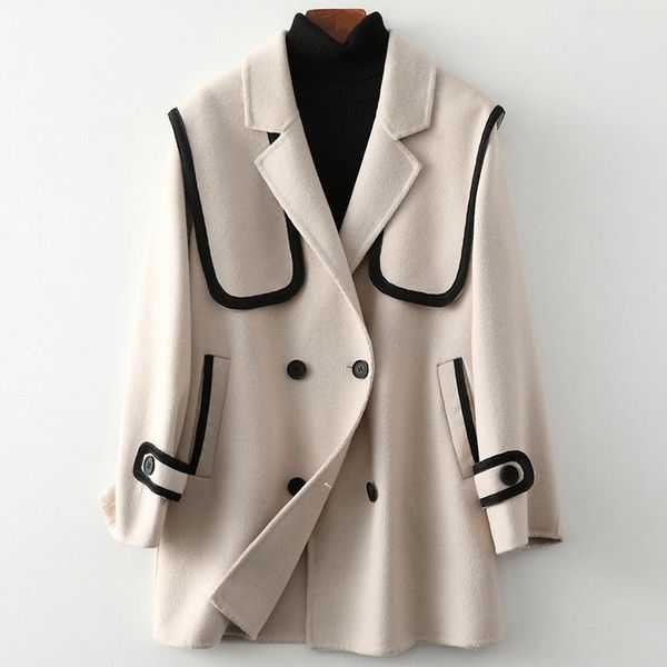women's wool & blends navy style double-sided woolen overcoat female loose line 100% medium length lapel coat jacket fall winter, Black
women's wool & blends navy style double-sided woolen overcoat female loose line 100% medium length lapel coat jacket fall winter, Black