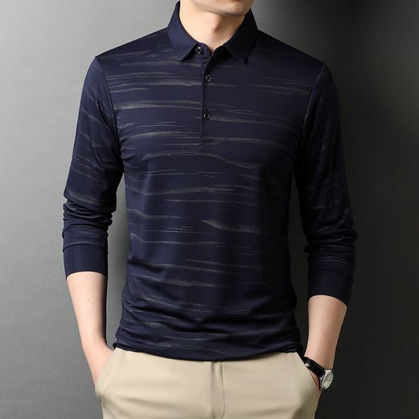spring polo shirt casual lapel stripe long sleeve busins trend men's middle-aged t-shirt loose top, Black
spring polo shirt casual lapel stripe long sleeve busins trend men's middle-aged t-shirt loose top, Black