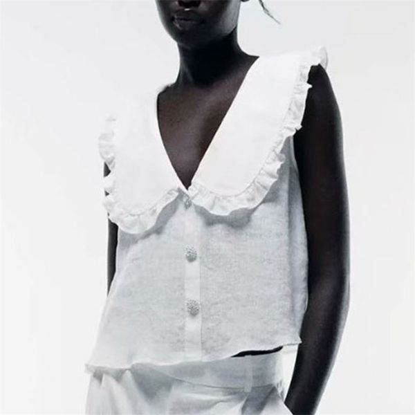 women summer sweet shirts blouses sleeveless solid linen turn-down collar female elegant casual clothing blusas 210513, White
women summer sweet shirts blouses sleeveless solid linen turn-down collar female elegant casual clothing blusas 210513, White