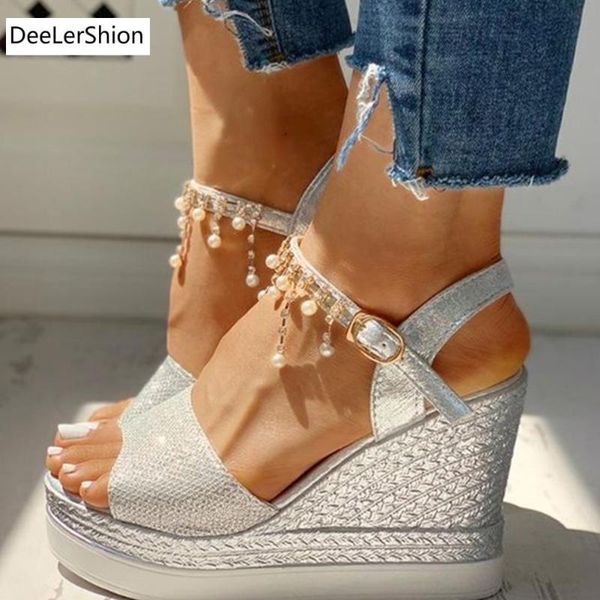 women sweet high heels leisure platform fashion chains summer sandals women's wedges shoes female beads wedding, Black
women sweet high heels leisure platform fashion chains summer sandals women's wedges shoes female beads wedding, Black