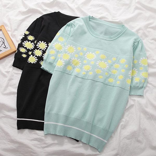 women's sweaters 2021 arrival thin knitwear summer o neck short sleeve pullovers korean flower pattern preppy style jumper femme, White;black
women's sweaters 2021 arrival thin knitwear summer o neck short sleeve pullovers korean flower pattern preppy style jumper femme, White;black