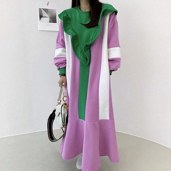 casual dresses korean chic autumn aging round neck ruffle color contrast stitching loose knee length fishtail long dress 2021 n125, Black;gray
casual dresses korean chic autumn aging round neck ruffle color contrast stitching loose knee length fishtail long dress 2021 n125, Black;gray