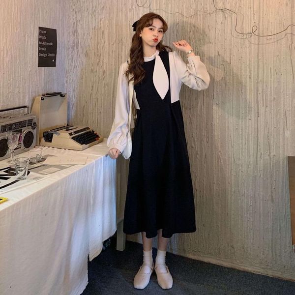 casual dresses voociec autumn korean chic tie collar dress vintage panelled patchwork design vestidos slim waist fake two piece women, Black;gray
casual dresses voociec autumn korean chic tie collar dress vintage panelled patchwork design vestidos slim waist fake two piece women, Black;gray