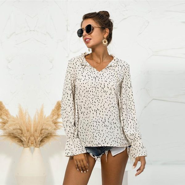 women's blouses & shirts autumn winter 2021 printed dotted lotus leaf v neck lace up long sleeve for ladies fashion chic, White
women's blouses & shirts autumn winter 2021 printed dotted lotus leaf v neck lace up long sleeve for ladies fashion chic, White