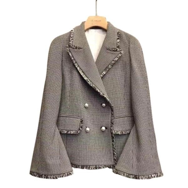women's suits & blazers plaid female suit ladies autumn retro british style short trumpet sleeve spring and coat, White;black
women's suits & blazers plaid female suit ladies autumn retro british style short trumpet sleeve spring and coat, White;black