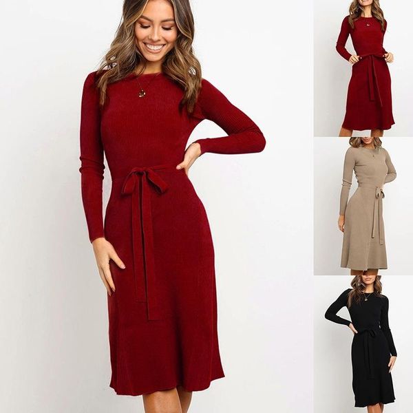 casual dresses 2021 autumn winter o-neck a-line solid slim dress loose long sweater women knitted with belt elegant, Black;gray
casual dresses 2021 autumn winter o-neck a-line solid slim dress loose long sweater women knitted with belt elegant, Black;gray