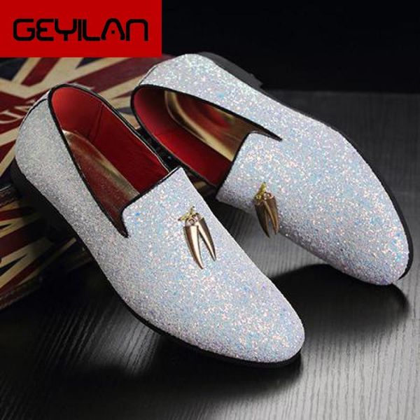 dress shoes 37~48 plus size white italian glitter loafers mens sequin men pointed toe weddings classic loafer formal shoe, Black
dress shoes 37~48 plus size white italian glitter loafers mens sequin men pointed toe weddings classic loafer formal shoe, Black