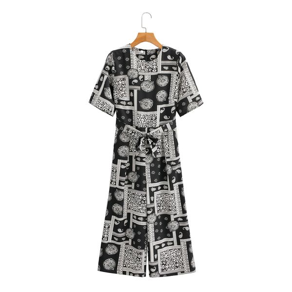 women fashion round neck short sleeve with belt rompers vintage black print loose straight chic female jumpsuit 210507, Black;white
women fashion round neck short sleeve with belt rompers vintage black print loose straight chic female jumpsuit 210507, Black;white