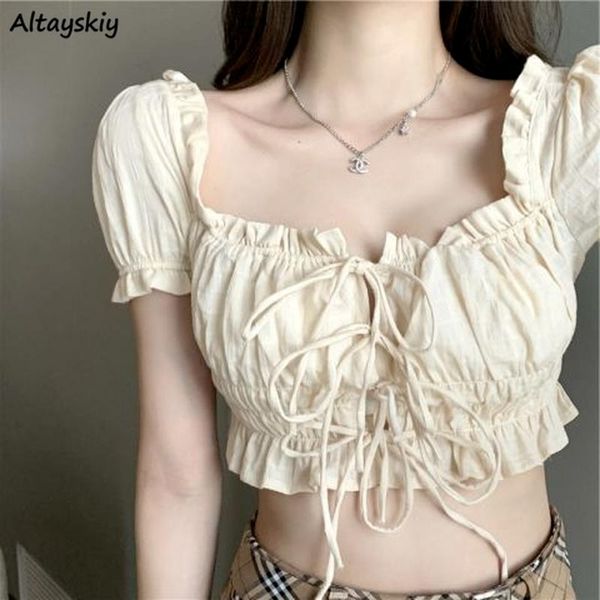 women's blouses & shirts women sweet slash neck crop summer bandage princess solid color maiden clothing trendy holiday puff sleeve, White
women's blouses & shirts women sweet slash neck crop summer bandage princess solid color maiden clothing trendy holiday puff sleeve, White