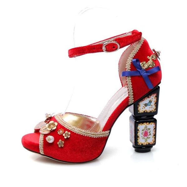 designer ethnic print red woman summer sandals peep toe thick high heel buckle bridal shoes metal decoration, Black
designer ethnic print red woman summer sandals peep toe thick high heel buckle bridal shoes metal decoration, Black