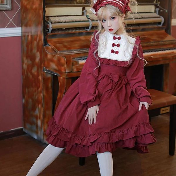 casual dresses japanese lolita style women princess party dress ruffled collar bow wine red adorable winte layered ruffles cute, Black;gray
casual dresses japanese lolita style women princess party dress ruffled collar bow wine red adorable winte layered ruffles cute, Black;gray